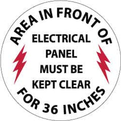 NMC - Area in Front of Electrical Panel Must Be Kept Clear for 36 Inches, Anti-Skid Pressure-Sensitive Vinyl Floor Sign - Round, Black & Red on White, Adhesive Backed, For Accident Prevention - Exact Tooling
