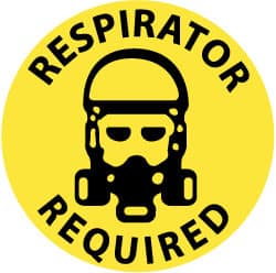 NMC - Respirator Required, Anti-Skid Pressure-Sensitive Vinyl Floor Sign - Round, Black on Yellow, Adhesive Backed, For Accident Prevention - Exact Tooling
