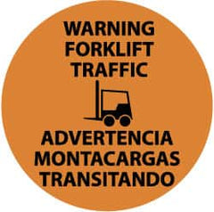 NMC - Warning Forklift Traffic, Anti-Skid Pressure-Sensitive Vinyl Floor Sign - Round, Black on Orange, Adhesive Backed, For Accident Prevention - Exact Tooling