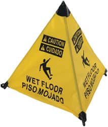 NMC - Caution - Wet Floor, 18" High, Plastic Floor Sign - English/Spanish, POP-UP, Black on Yellow, For Restroom, Janitorial & Housekeeping - Exact Tooling