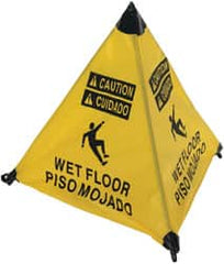 NMC - Caution - Wet Floor, 18" High, Plastic Floor Sign - English/Spanish, POP-UP, Black on Yellow, For Restroom, Janitorial & Housekeeping - Exact Tooling