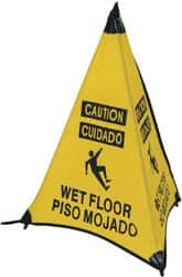 NMC - Caution - Wet Floor, 31" High, Plastic Floor Sign - English/Spanish, POP-UP, Black on Yellow, For Restroom, Janitorial & Housekeeping - Exact Tooling
