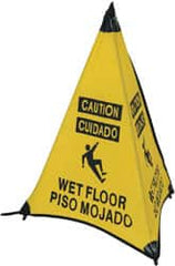 NMC - Caution - Wet Floor, 31" High, Plastic Floor Sign - English/Spanish, POP-UP, Black on Yellow, For Restroom, Janitorial & Housekeeping - Exact Tooling