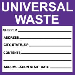 NMC - Hazardous Materials Label - Legend: Universal Waste, English, Black, White & Purple, 6" Long x 6" High, Sign Muscle Finish - Exact Tooling