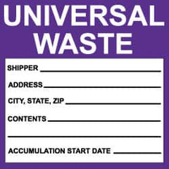NMC - Hazardous Materials Label - Legend: Universal Waste, English, Black, White & Purple, 6" Long x 6" High, Sign Muscle Finish - Exact Tooling