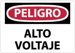 NMC - "Peligro - Alto Voltaje", 10" Long x 14" Wide, Pressure-Sensitive Vinyl Safety Sign - Rectangle, 0.004" Thick, Use for Workplace/Safety - Exact Tooling