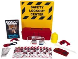 NMC - 1 Piece, Empty Tag and Padlock / Hasp Station - 14 Inch Wide x 16 Inch High, Black on Yellow - Exact Tooling