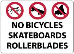 NMC - "No Bicycles, Skateboards, Rollerblades", 14" Long x 20" Wide, Rigid Plastic Safety Sign - Rectangle, 0.05" Thick, Use for Security & Admittance - Exact Tooling