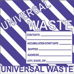 NMC - Hazardous Materials Label - Legend: Universal Waste, English, Black, White & Purple, 6" Long x 6" High, Sign Muscle Finish - Exact Tooling