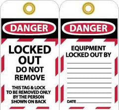 NMC - 3" High x 6" Long, LOCKED OUT - DO NOT REMOVE, English Safety & Facility Lockout Tag - Tag Header: Danger, 2 Sides, Black, Red & White Unrippable Vinyl - Exact Tooling