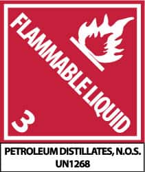 NMC - Flammable Liquid - 3 - Petroleum Distillates, N.O.S. - UN1268 Shipping Label - 4-3/4" High x 4" Wide - Exact Tooling