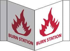 NMC - "Burn Station", 8" Long x 14-1/2" Wide, Rigid Plastic Safety Sign - Rectangle, 0.125" Thick, Use for First Aid - Exact Tooling