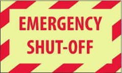 NMC - Accident Prevention Label - Legend: Emergency Shut-Off, English, Red on Yellow, 5" Long x 3" High, Sign Muscle Finish - Exact Tooling