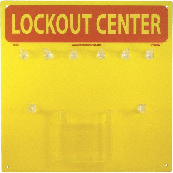 NMC - Empty Plexiglass Tag and Padlock / Hasp Station - 14 Inch Wide x 14 Inch High, Yellow and Yellow on Red - Exact Tooling