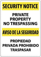 NMC - "Security Notice - Private Property - No Trespassing", 20" Long x 14" Wide, Rigid Plastic Safety Sign - Rectangle, 0.04" Thick, Use for Security & Admittance - Exact Tooling