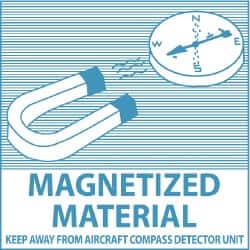 NMC - Magnetized Material - Keep Away From Aircraft Compass Detector Unit DOT Shipping Label - 4" High x 4" Wide - Exact Tooling