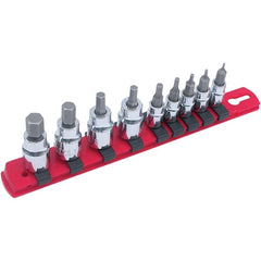Wiha - 9 Piece 1/4 & 3/8" Drive Hex Bit Socket Set - 1.5 to 10mm Hex, Comes in Rail - Exact Tooling