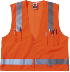Ergodyne - Size 4X/5XL High Visibility Orange Mesh/Solid Surveyor's Vest - 58 to 64" Chest, ANSI/ISEA 107, Zipper Closure, 6 Pockets, Polyester - Exact Tooling