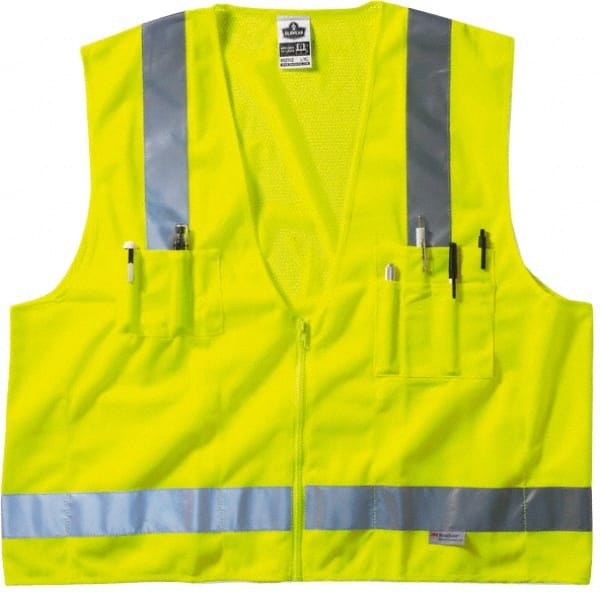 Ergodyne - Size S/M High Visibility Lime Mesh/Solid Surveyor's Vest - 36 to 44" Chest, ANSI/ISEA 107, Zipper Closure, 6 Pockets, Polyester - Exact Tooling