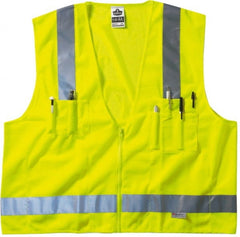 Ergodyne - Size S/M High Visibility Lime Mesh/Solid Surveyor's Vest - 36 to 44" Chest, ANSI/ISEA 107, Zipper Closure, 6 Pockets, Polyester - Exact Tooling