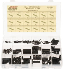 Made in USA - 325 Piece, M1 to M8 Pin Diam, Spring Pin Assortment - 10 to 40mm Long, Steel - Exact Tooling