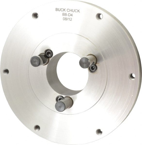Buck Chuck Company - Adapter Back Plate for 8" Diam Self Centering Lathe Chucks - D1-4 Mount, 2.03" Through Hole Diam, 4.73mm ID, 8.13" OD, 1.068" Flange Height, Steel - Exact Tooling