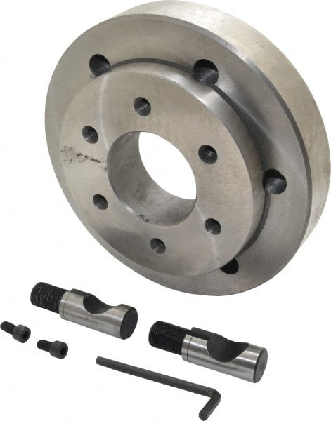 Buck Chuck Company - Adapter Back Plate for 10" Diam Self Centering Lathe Chucks - D1-8 Mount, 3.03" Through Hole Diam, 6.344mm ID, 8.03" OD, 1.566" Flange Height, Steel - Exact Tooling