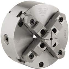 Buck Chuck Company - 4 Jaws, 8" Diam, Self Centering Manual Lathe Chuck - Front Mount, Adjustable, Reversible, 4,000 Max RPM, 2.37" Through Hole Diam, Forged Steel - Exact Tooling
