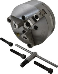 Bison - 3 Jaws, 8" Diam, Self Centering Manual Lathe Chuck - A1-6 Mount Spindle, Reversible, 4,000 Max RPM, 2.1653" Through Hole Diam, 0.001" Axial Runout, 0.0016" Radial Runout, Forged Steel - Exact Tooling