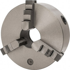 Interstate - 3 Jaws, 8" Diam, Self Centering Manual Lathe Chuck - Plain Back Mount Spindle, 2.5591" Through Hole Diam, 0.003" Axial Runout, Cast Iron - Exact Tooling
