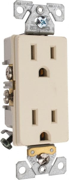 Cooper Wiring Devices - 125 VAC, 15 Amp, 5-15R NEMA Configuration, Ivory, Industrial Grade, Self Grounding Duplex Receptacle - 1 Phase, 2 Poles, 3 Wire, Flush Mount, Chemical and Impact Resistant - Exact Tooling