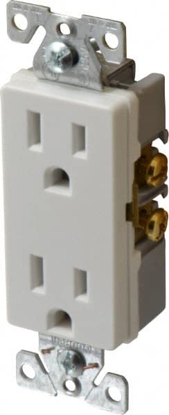 Cooper Wiring Devices - 125 VAC, 15 Amp, 5-15R NEMA Configuration, White, Industrial Grade, Self Grounding Duplex Receptacle - 1 Phase, 2 Poles, 3 Wire, Flush Mount, Chemical and Impact Resistant - Exact Tooling