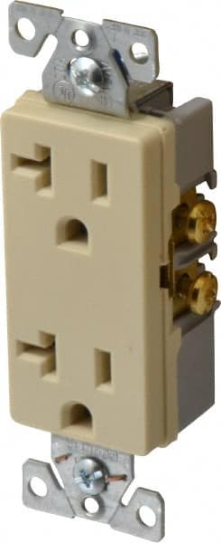 Cooper Wiring Devices - 125 VAC, 20 Amp, 5-20R NEMA Configuration, Ivory, Industrial Grade, Self Grounding Duplex Receptacle - 1 Phase, 2 Poles, 3 Wire, Flush Mount, Chemical and Impact Resistant - Exact Tooling