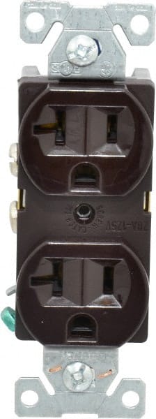 Cooper Wiring Devices - 125 VAC, 20 Amp, 5-20R NEMA Configuration, Brown, Specification Grade, Self Grounding Duplex Receptacle - 1 Phase, 2 Poles, 3 Wire, Flush Mount - Exact Tooling