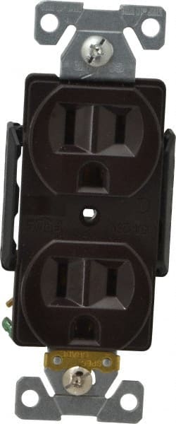 Cooper Wiring Devices - 125 VAC, 15 Amp, 5-15R NEMA Configuration, Brown, Industrial Grade, Self Grounding Duplex Receptacle - 1 Phase, 2 Poles, 3 Wire, Flush Mount, Chemical, Heat and Impact Resistant - Exact Tooling