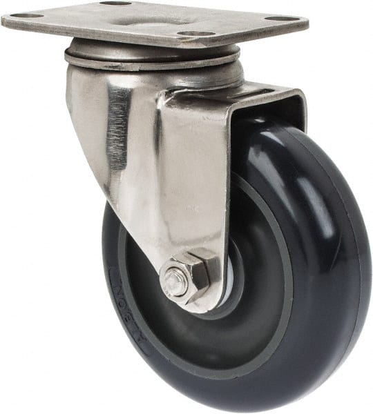 Albion - 4" Diam x 1-1/4" Wide x 5-1/8" OAH Top Plate Mount Swivel Caster - Polyurethane, 350 Lb Capacity, Plain Bearing, 2-1/2 x 3-5/8" Plate - Exact Tooling