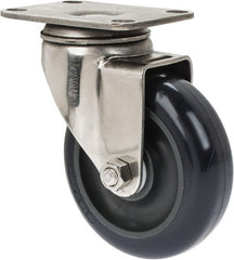 Albion - 4" Diam x 1-1/4" Wide x 5-1/8" OAH Top Plate Mount Swivel Caster - Polyurethane, 350 Lb Capacity, Plain Bearing, 2-1/2 x 3-5/8" Plate - Exact Tooling