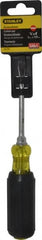 Stanley - 1/4" Blade Width, 8-1/4" OAL Standard Slotted Screwdriver - 4" Blade Length, Round Shank, Acetate with Rubber Grip Handle - Exact Tooling