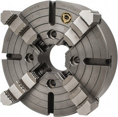 Bison - 4 Jaws, 12" Diam, Independent Manual Lathe Chuck - Plain Back Mount Spindle, Reversible, 1,200 Max RPM, 3.1496" Through Hole Diam, Cast Iron - Exact Tooling
