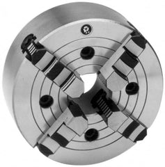Interstate - 4 Jaws, 16" Diam, Independent Manual Lathe Chuck - D1-8 Mount Spindle, Reversible, 4.921" Through Hole Diam, Cast Iron - Exact Tooling