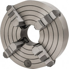 Interstate - 4 Jaws, 10" Diam, Independent Manual Lathe Chuck - D1-6 Mount Spindle, Reversible, 2.953" Through Hole Diam, Cast Iron - Exact Tooling