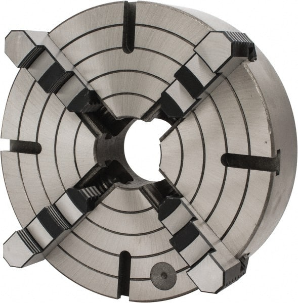 Interstate - 4 Jaws, 12" Diam, Independent Manual Lathe Chuck - D1-6 Mount Spindle, Reversible, 3.74" Through Hole Diam, Cast Iron - Exact Tooling
