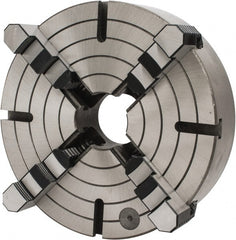 Interstate - 4 Jaws, 12" Diam, Independent Manual Lathe Chuck - D1-6 Mount Spindle, Reversible, 3.74" Through Hole Diam, Cast Iron - Exact Tooling