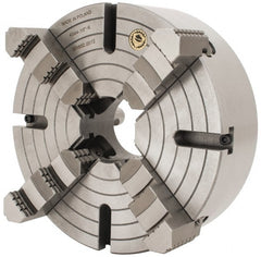 Bison - 4 Jaws, 10" Diam, Independent Manual Lathe Chuck - D1-6 Mount Spindle, Reversible, 1,500 Max RPM, 2.5591" Through Hole Diam, Cast Iron - Exact Tooling