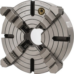 Bison - 4 Jaws, 12" Diam, Independent Manual Lathe Chuck - D1-8 Mount Spindle, Reversible, 3.1496" Through Hole Diam, Cast Iron - Exact Tooling