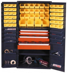 Durham - 13 Shelf 58 Bin Storage Cabinet - Steel, 36" Wide x 24" Deep x 72" High, Gray - Exact Tooling