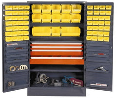 Durham - 13 Shelf 69 Bin Storage Cabinet - Steel, 48" Wide x 24" Deep x 78" High, Gray - Exact Tooling