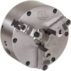 Pratt Burnerd America - 3 Jaws, 10" Diam, Self Centering Manual Lathe Chuck - Plain Back Mount Spindle, Adjustable, Reversible, 3,300 Max RPM, 3" Through Hole Diam, Forged Steel - Exact Tooling