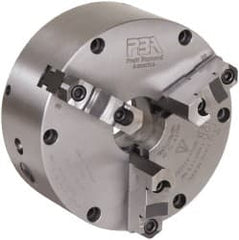 Pratt Burnerd America - 3 Jaws, 8" Diam, Self Centering Manual Lathe Chuck - Plain Back Mount Spindle, Adjustable, Reversible, 4,200 Max RPM, 2-1/4" Through Hole Diam, Forged Steel - Exact Tooling
