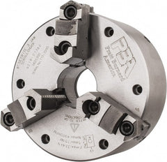 Pratt Burnerd America - 3 Jaws, 6" Diam, Self Centering Manual Lathe Chuck - Plain Back Mount Spindle, Adjustable, Reversible, 4,900 Max RPM, 1.81" Through Hole Diam, Forged Steel - Exact Tooling